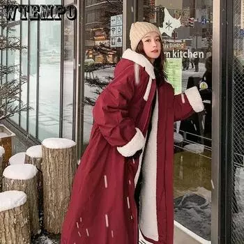 Бархатные парки, хлопковые пальто, пальто с капюшоном из овечьей шерсти, женские, корейская версия, свободные новые зимние куртки средней длины, Ins Tooling Jackets