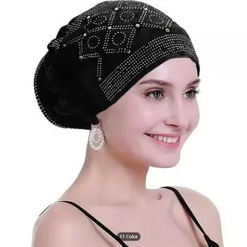 Бархатные шапки-тюрбаны с блестками и бриллиантами для женщин зелёный