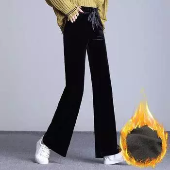Бархатные широкие брюки для женщин, осенние, с высокой талией, свободные, весенние и осенние, прямые, длинные брюки для женщин, плюс бархат XS