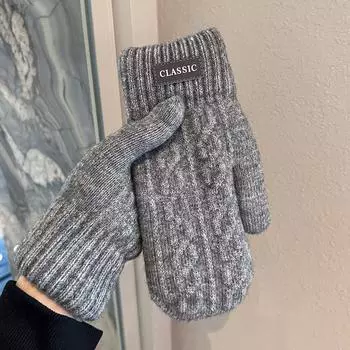 Бархатные утолщенные теплые перчатки зимние мужские ветрозащитные и морозостойкие шерстяные вязаные двухслойные варежки для студентов тренд для верховой езды на открытом воздухе One Size