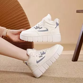 бархатные высокие хлопковые туфли женские зимние новые корейские туфли маленькие белые туфли женские повседневные туфли для доски туфли-кексы S 35