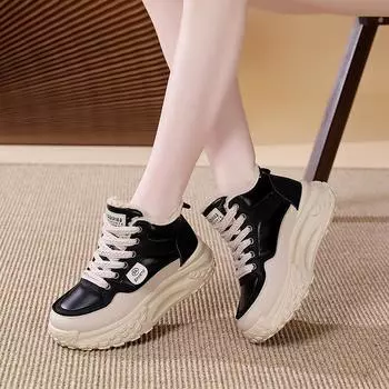 бархатные высокие туфли женские новые осенне-зимние хлопковые туфли корейская версия универсальной папиной спортивной и повседневной женской обуви 35 чёрный