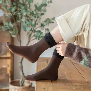 Бархатные женские зимние теплые утепленные носки, мягкие повседневные однотонные носки, шерстяные кашемировые домашние зимние сапоги, напольные носки, 1 пара