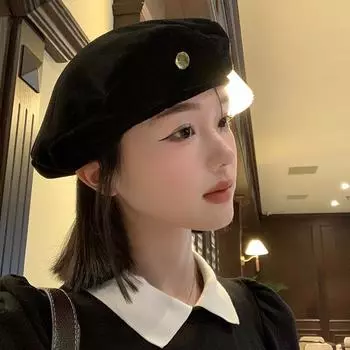 Бархатный берет женский весенне-осенний универсальный шляпа художника-бутона большая окружность головы показывающая лицо маленькая ретро нишевая шляпа M56-58cm