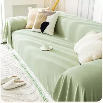 Бархатный чехол для дивана с меховыми шариками, универсальный цельный чехол для дивана, кресла, для домашних животных, детей, нескользящий плед 90x90cm кремовый