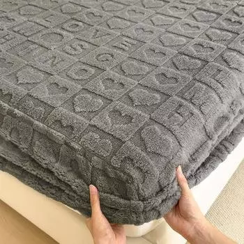 Бархатный чехол для кровати с тиснением 3D, теплый чехол для матраса, клетчатые простыни с буквами, зимние простыни, льняной утолщенный защитный чехол для матраса 90x190x30cm