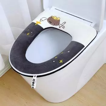 Бархатный чехол на сиденье для унитаза с милым ягненком, подушка для ванной комнаты, коврики для туалета, подушечки для унитаза, мягкая утолщенная молния, моющиеся чехлы на сиденье для унитаза с вышивкой, с ручкой One Size&1Pc синий