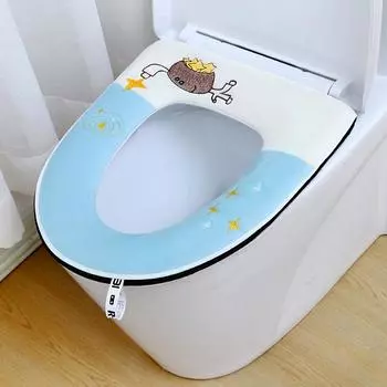 Бархатный чехол на сиденье для унитаза с милым ягненком, подушка для ванной комнаты, коврики для туалета, подушечки для унитаза, мягкая утолщенная молния, моющиеся чехлы на сиденье для унитаза с вышивкой, с ручкой One Size&1Pc синий