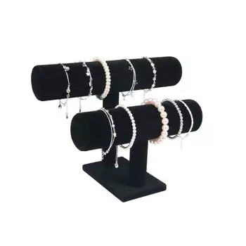 Бархатный двухслойный держатель для браслета, стойка для волос, 2-уровневая подставка для ювелирных изделий, органайзер для ожерелья чёрный