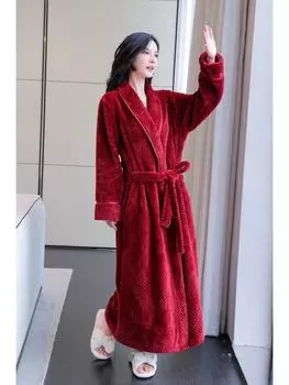 «Бархатный фланелевый халат Beibei»: Утолщенная ночная рубашка унисекс для пар на осень/зиму Female, M серый