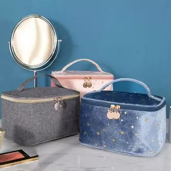 Бархатный футляр для хранения косметики в стиле ретро, органайзер для путешествий со звездой и вышивкой розовый