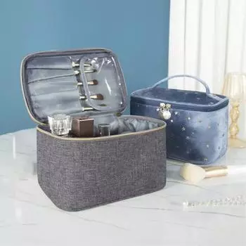 Бархатный футляр для хранения косметики в стиле ретро, органайзер для путешествий со звездой и вышивкой розовый