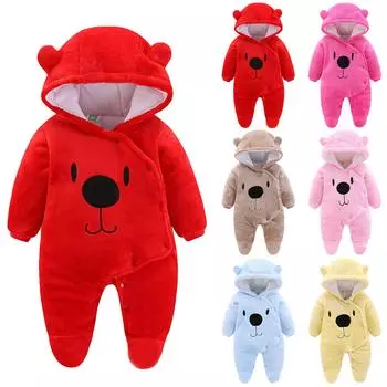 Бархатный комбинезон с капюшоном с капюшоном для новорожденных девочек и мальчиков, однотонный комбинезон с рисунком медведя, ползунки, одежда 73 кофейный