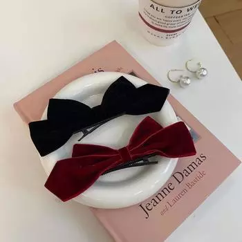 Бархатный красный черный бант заколка-утконос милые девушки челка головной убор женский женский темперамент заколки сломанные зажимы для укладки волос чёрный