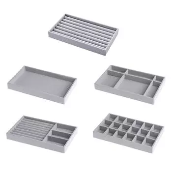 Бархатный лоток для хранения ювелирных изделий, кольцо, ожерелье, витрина, поддержка коробки 3grid серый