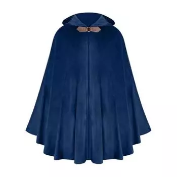 Бархатный плащ с капюшоном, украшенный металлическим кольцом, в стиле ретро, на Хэллоуин, для косплея, шаль, загадочный праздничный аксессуар для костюма синий