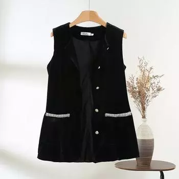 Бархатный ретро жилет в стиле «маленький аромат» женский 2025 ранняя весна круглый вырез жаккардовый кардиган жилет платье M [Recommended below 50kg] чёрный