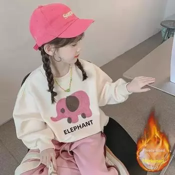 Бархатный свитер для девочек - Детский топ с круглым вырезом на осень и весну 2023 года 130cm