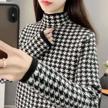 Бархатный свитер для женщин на осень и зиму, утолщенная рубашка с подкладкой и полувысоким воротником, тонкая эластичная нижняя рубашка, удобный и мягкий свитер с подкладкой S чёрный