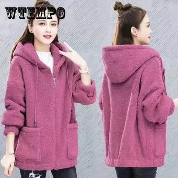 Бархатный свитер с изображением ягненка, женский осенне-зимний свободный кардиган, толстое пальто с длинными рукавами и капюшоном, однотонная куртка на молнии, топ XXXL чёрный