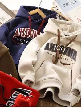 Бархатный свитер с капюшоном для мальчиков 2023 года — тренд осени/зимы 150cm