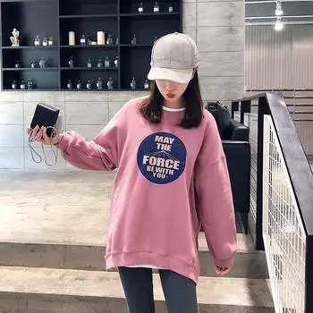 Бархатный свитшот с круглым вырезом для женщин, свободный, осень-зима, новый корейский стиль, пуловер, модные студенческие топы больших размеров для женщин M