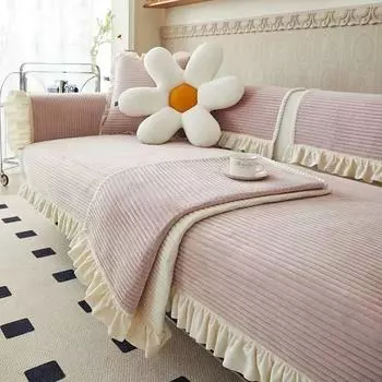 Бархатный толстый плюшевый чехол для дивана, коврик для дивана с рюшами, нескользящее полотенце для дивана в гостиной, чехлы для секционных диванов 70x70