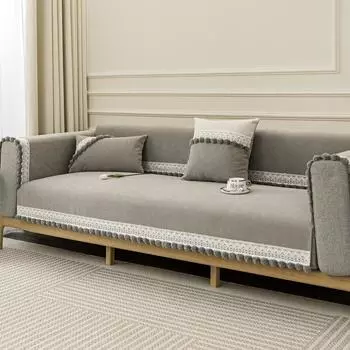 Бархатный высококачественный кремовый чехол для дивана Coix, универсальный нескользящий однотонный коврик для дивана на четыре сезона, плюшевый шариковый чехол для дивана с кисточками 70x70cm 1pcs