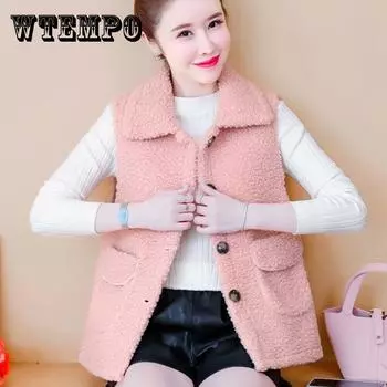 Бархатный жилет из искусственного ягненка, женский весенне-осенний свободный жилет, модное пальто XL зелёный