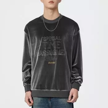 Бархатный зимний американский ретро-свитер с капюшоном, мужской свободный большой размер, одежда с длинным рукавом, топ, мужской модный бренд M серебряный серый