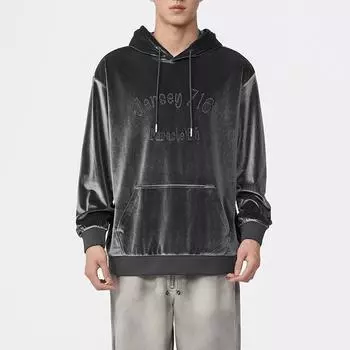 Бархатный зимний американский ретро-свитер с капюшоном, мужской свободный большой размер, молодежная одежда, топ, мужской модный бренд M серебряный серый