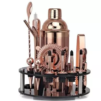 Барный набор из 19 предметов, золотой набор шейкеров для смешивания напитков:Барные инструменты из нержавеющей стали с вращающейся подставкой, профессиональный набор для бармена