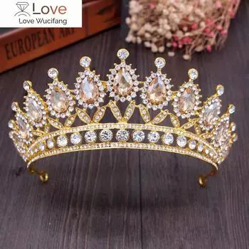 Барочная винтажная корона со стразами золотого цвета шампанского, хрустальные свадебные тиары, короны, свадебные аксессуары для волос, диадемы, короны для торжественных мероприятий серебро белый