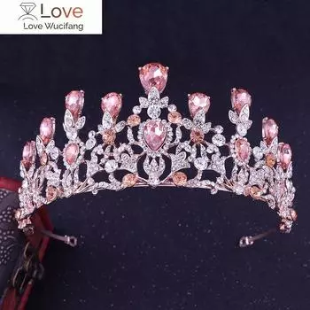 Барочные розово-золотые великолепные хрустальные тиары, свадебная корона со стразами, пышная диадема для выпускного вечера, повязка на голову невесты, свадебные украшения для волос серебро белый