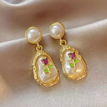 Барочные серьги-цветы, винтажные серьги-капли с жемчугом и геометрическим дизайном для женщин, эффектная личность, ювелирные изделия 2025 миндальный