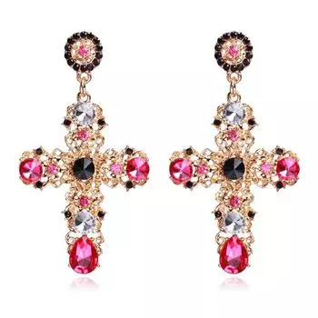 Барочные вечерние женские аксессуары со стразами длинные серьги-подвески с крестом ювелирные изделия серьги-гвоздики чёрный