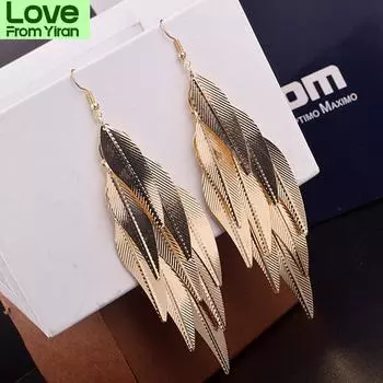 Барочные винтажные длинные серьги-капли в форме листьев, бахрома из ивы, кисточки, золотые серьги для женщин, модные ювелирные изделия Pendientes Mujer