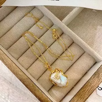 Барочный кулон, ожерелье из пресноводного жемчуга, цепочка на ключицу, женская французская цепочка-подвеска класса люкс 22 карата.