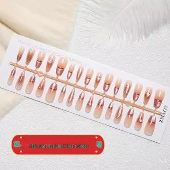 Барочный румянец Сердце Кошачий глаз Накладные ногти - Средне-длинные Позолоченные Клейкие патчи