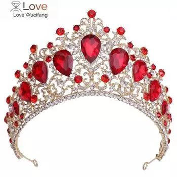 Барокко королевская королева великолепные хрустальные тиары и короны головной убор невесты диадема принцессы свадебная корона ювелирные украшения красный