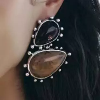 Барокко Личность Ретро Тренд Геометрические Смола Драгоценные Камни Подвеска Серьги Темперамент Банкет Вечер золотой