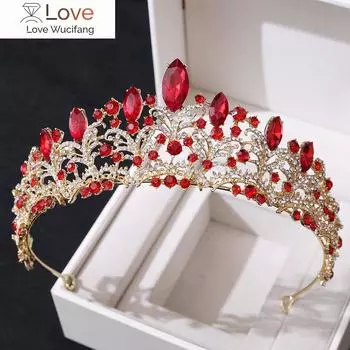 Барокко ретро красное золото персиковый кристалл свадебные диадемы корона стразы пышная диадема фата тиара повязка на голову свадебные аксессуары для волос