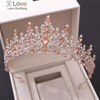 Барокко ретро розовое золото персиковый кристалл свадебные тиары корона стразы пышная диадема для выпускного бала невесты повязка на голову свадебные аксессуары для волос