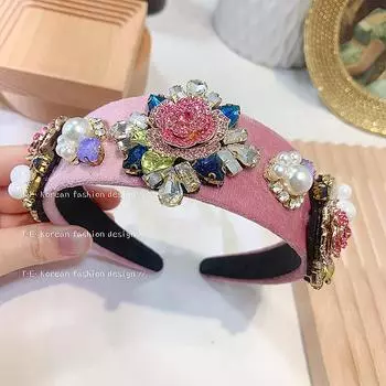 Барокко Романтический Розовый Бриллиант Цветок Сверкающая Повязка на Голову Корона Головная Повязка Одежда для Подиума Головной Убор Ювелирное Изделие для Невест
