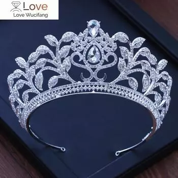 Барокко роскошные большие хрустальные листовые свадебные тиары короны диадема пышная выпускная вуаль тиара повязка на голову свадебные аксессуары для волос Approximately 14cm