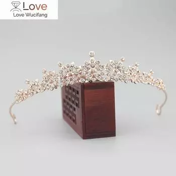 Барокко розовое золото серебряный цвет кристалл сверкающий свадебный тиара корона женские украшения для волос свадебные украшения для волос невесты аксессуары Width: Approximately 14cm розового золота