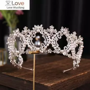 Барокко Серебряный Цвет Кристалл Цветок Свадебные Диадемы Корона Стразы Драгоценный Диадема Невесты Подарки На Свадьбу Аксессуары Для Волос
