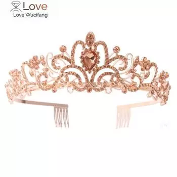 Барокко шампанское кристалл свадебная корона принцесса свадебные диадемы гребень повязка на голову день рождения танцевальный головной убор для девочек диадема украшения для волос золотой