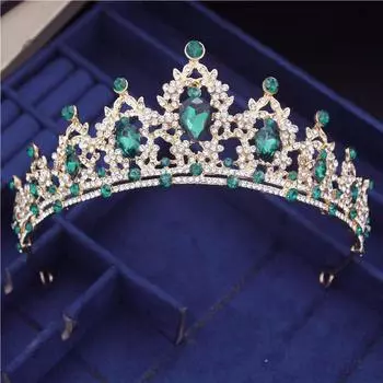 Барокко Стразы Кристалл Зеленые Диадемы Головной Убор Невесты Девушки Выпускного Вечера День Рождения Свадебная Корона Свадебные Украшения Для Волос Аксессуары розовый