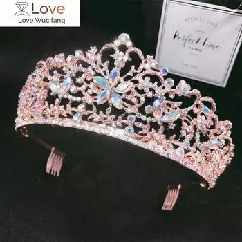 Барокко Винтаж розового золота цвета хрустальные цветы свадебные диадемы корона стразы пышные короны с гребнем свадебные аксессуары для волос